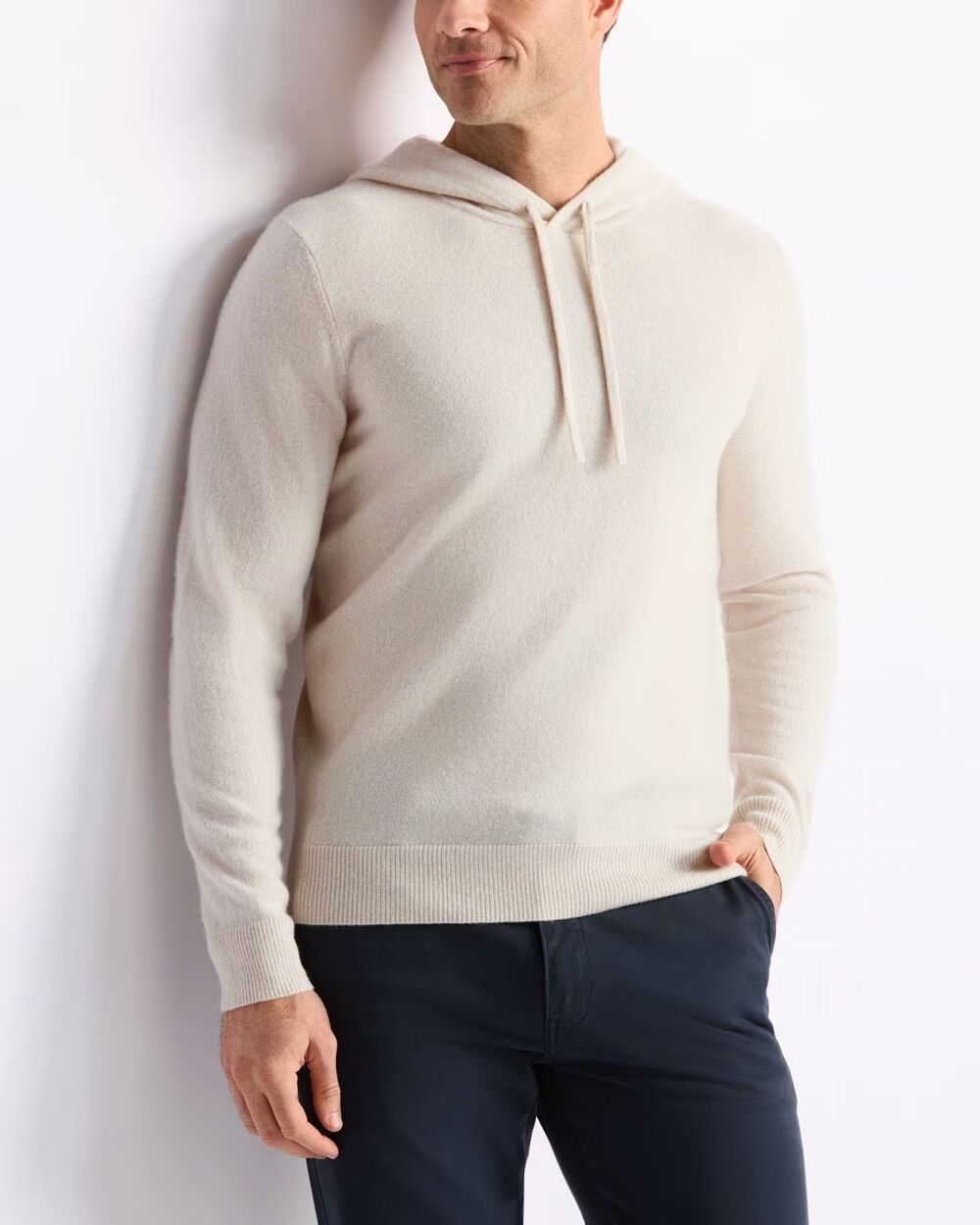 The Commons Heather 100% Cashmere Knit Pullover Hoodie Gray white Men's L NEW